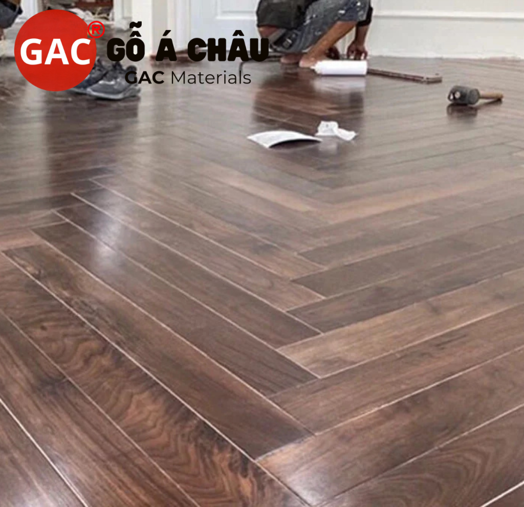 Thi công sàn gỗ óc chó xương cá 45 độ