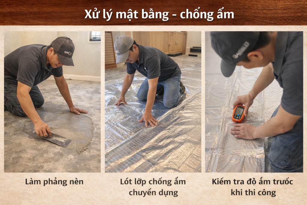 kiểm tra xử lý mặt bằng trước khi lót sàn 